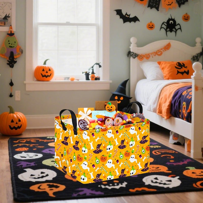 FUULOXE Halloween Empty Storage Basket with Handles Open Gifts&Candy Spooky Basket stuffers for Kids Baby Collapsible Women Organizer Bins Toys Boxes for Shelves Home Office - Image 3